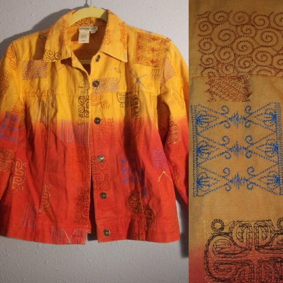 Sunset Ombre Gold Jean Jacket Embroidered Size XS Coldwater Creek - Picture 7 of 8